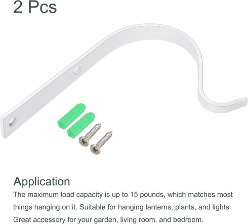 MECCANIXITY Iron Wall Hooks, Hanging Bracket 4 Inch for Lanterns, Plants, and Lights (White, Pack of 2)