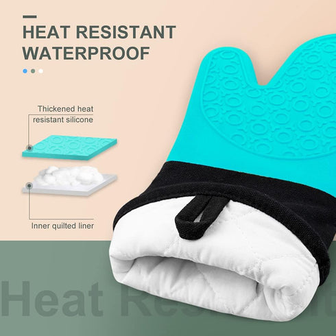 sungwoo Extra Long Silicone Oven Mitts, Heat Resistant Gloves with Non-Slip Grip for BBQ, Baking & Cooking