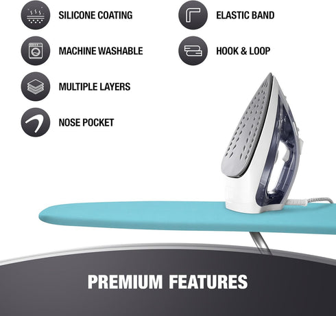 Ironing Board Cover with Heat Reflective Silicone Coating, Full Scorch Resistant Padding, Standard Size, Cotton
