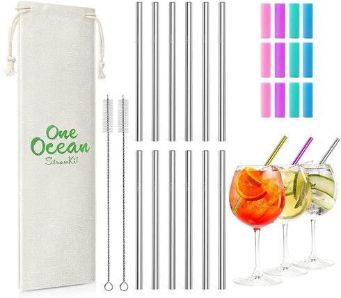 Teivio 12 Pack + Cleaning Brush, 5-inch Extra Short Reusable Stainless Steel Drink Straws for Cocktails
