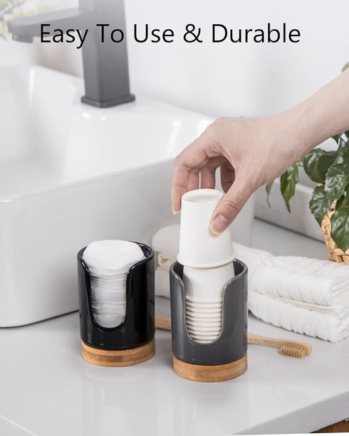 Ceramic Bathroom Cups Dispenser, 3 oz Disposable Paper & Plastic Bathroom Cups Holder, 2 Pack