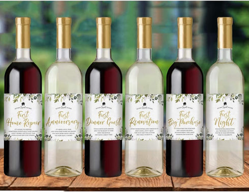 Printed Party New Home Milestones Wine Bottle Labels, Housewarming Gift Idea