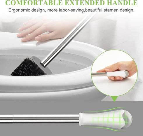 Compact Toilet Brush & Holder, White & Grey, Stainless Steel Handle, Deep Cleaning, Drip-Proof, Easy to Assemble