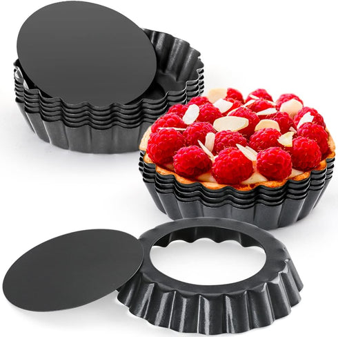 Mini Tart Pan Set of 12, Non-Stick 4 Inch Quiche Pan, Removable Bottom for Pies and Desserts