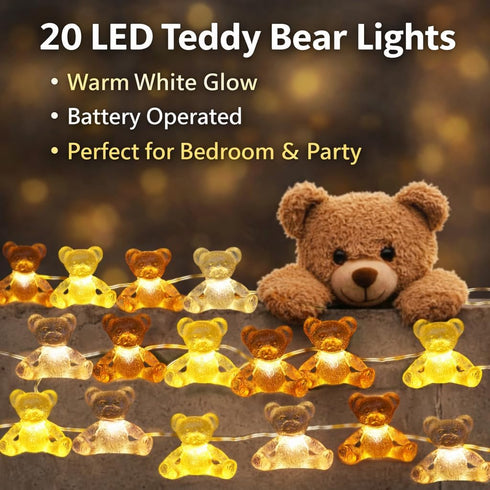 8.5ft 20LED JASHIKA Teddy Bear String Lights Bear Fairy Decorative Lights Kids Party Suppliers Battery Operated Novelty
