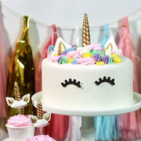 9625321410 Unicorn Cake Topper - Reusable Gold Unicorn Horn, Ears, Eyelashes, Party Decoration Set for Baby Shower,