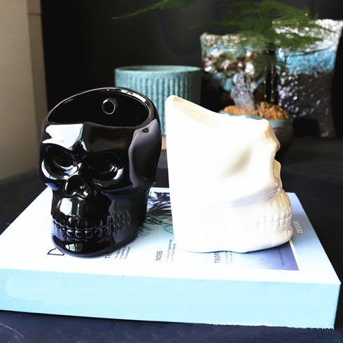 Vitbunana Skull-Shaped Toothbrush Holder, Skull Ceramic Small Storage Tube, Skull Pen Holder, Skull Succulent Flower