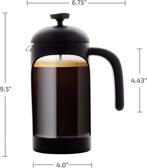 OVENTE 34 Ounce French Press Coffee Maker, Heat Resistant Borosilicate Glass, Black FPB34B