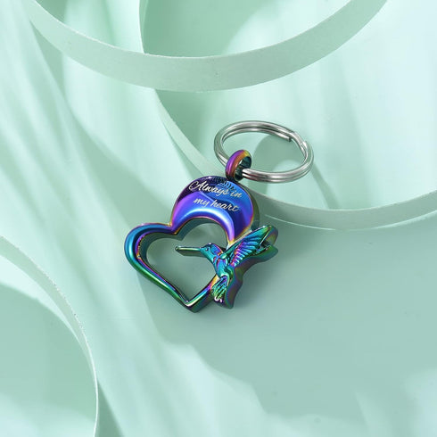 Yinplsmemory Hummingbird Cremation Keychain for Ashes Holder, Always in My Heart Urn Locket Pendant