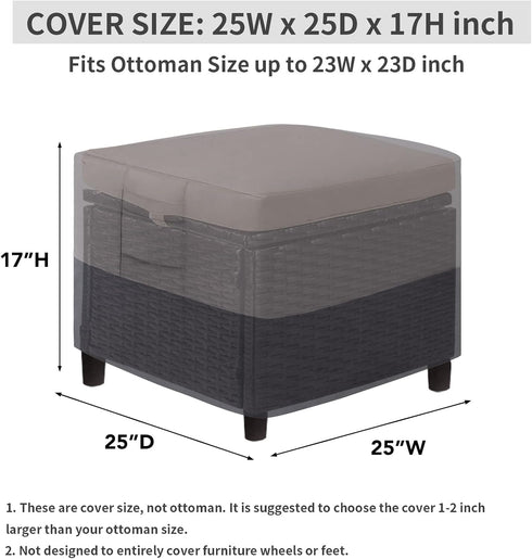 (1 Pack-25"x25"x17", Easy-Going Outdoor Ottoman Cover, Heavy Duty Waterproof Patio Furniture Cover with Padded Handles