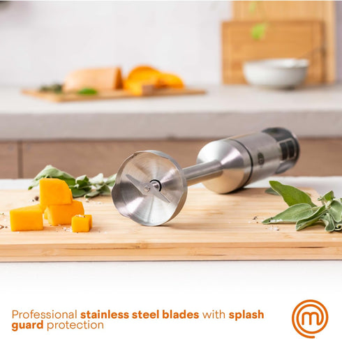 MasterChef Handheld Immersion Blender, 400W Stainless Steel Emulsifier with Chopper Attachment & Measuring Jug for Baby