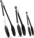 HOTEC Premium Stainless Steel Locking Kitchen Tongs, Set of 3 Sizes (7", 9", 12"), Black