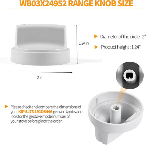 4 Pcs KIP 5J73 Stove Knobs Replacement: GE Stove Parts WB03X24952 Burner Knobs for GE Range Cooktop