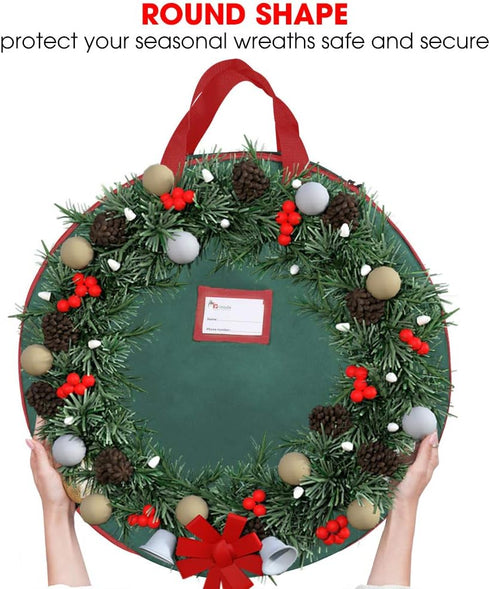 Primode 2 Pack Christmas Wreath Storage Bag 24", Artificial Wreath Container with Sturdy Handles and Dual Zipper
