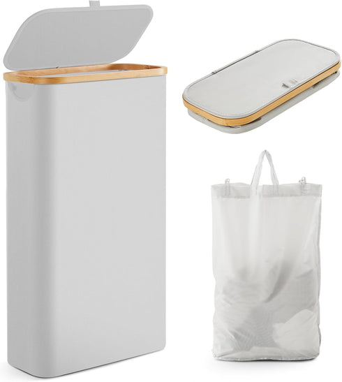 Fiona's magic Slim Laundry Hamper with Lid - 63L Narrow Laundry Basket with Removable Bag, Grey Collapsible