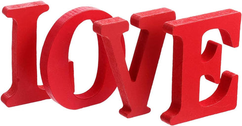 BinaryABC Valentines Day Wooden Block Love Sign, 4Pcs Table Love Signs for Wedding Home Decor (Red)