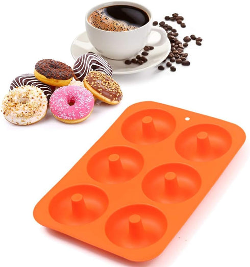 6-Cavity Silicone Donut Mold, Non-Stick Bagel Mold, Food Grade Silicone, BPA Free, 3 Pcs