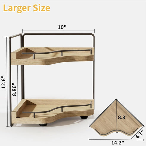 Aollewoiti 2-Tier Counter Countertop Corner Bathroom Organizer with Embedded Screw Holes, Secure & Stable Wood Vanity