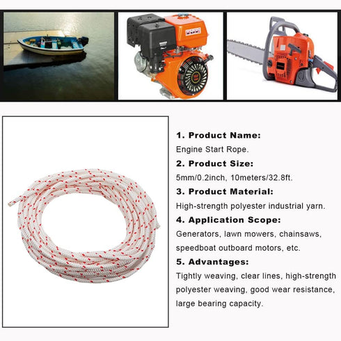 ZLKSKER Recoil Starter Rope, 10 Meter Diameter 5.0mm, Engine Starter Rope for Generator, Lawn Mower, Chain Saw