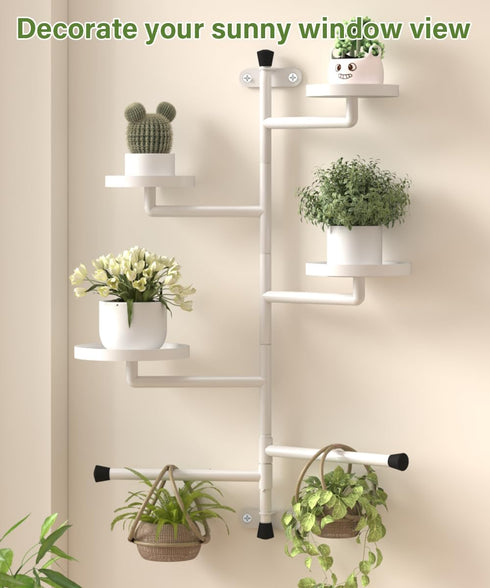 4-Tier 160 Window Plant Shelves, Rotating Indoor Wall Mounted Plant Holder Shelf for Haning Multiple Plants, Floating