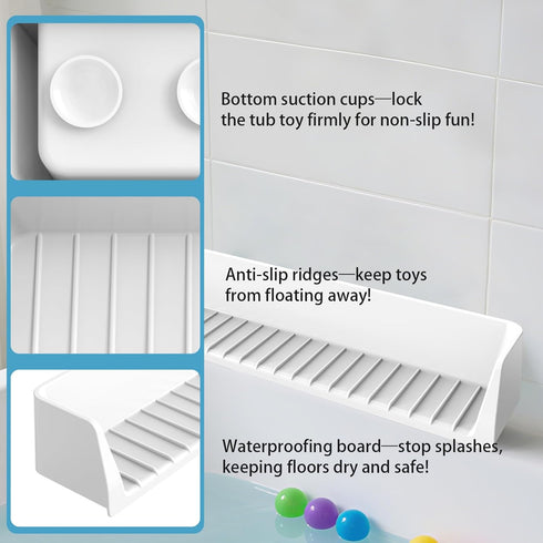 Blgiont Bathtub Splash Guard PlayPad Shelf Area with Strong Suction Cups, Toy Tray Caddy Holder Storage Over Tub