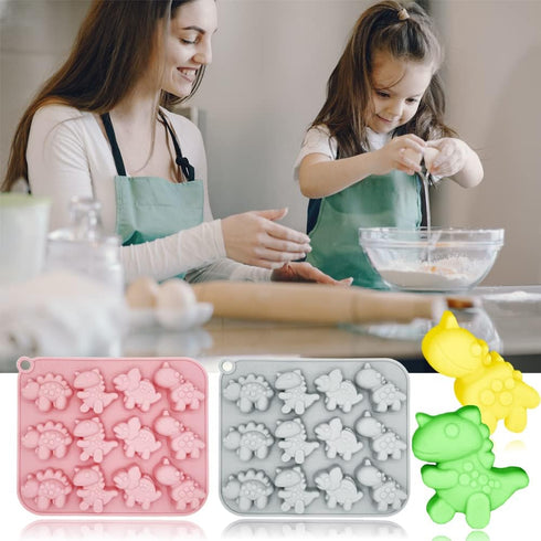 2 Pack Cute Dinosaur Silicone Molds, 12 Cavity 3D Dinosaur Themed Baking Mould Tray for Chocolate Cake Dessert