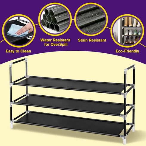 XSBAIHUO 3-Tier Closet, 30cm(D) 92cm(W) 55cm(H) (3-Tier Shoe Rack - Non-Woven Stackable Shoe Shelves for Entryway
