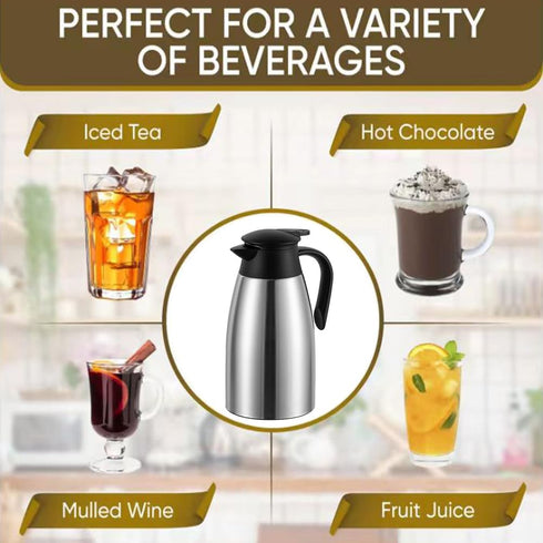 68 Oz Insulated Thermal Coffee Carafe, Stainless Steel Double Walled Vacuum Thermos for Hot Beverages, Silver