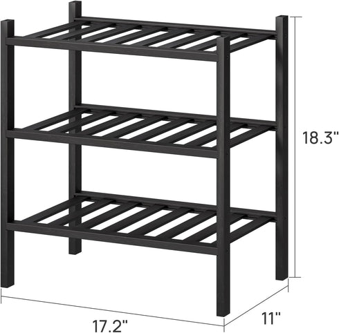 Entryway,3-Tier Closet, viewcare Small Shoe Rack for Black Bamboo Shoe Organizer for Hallway Free Standing Shoe Racks