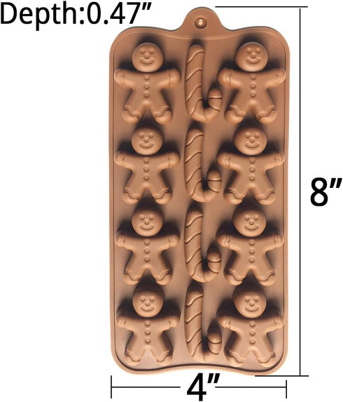 2pcs Christmas Silicone Molds for Baking Jelly Soap, Gingerbread Men and Candy Cane Chocolate Candy Mold