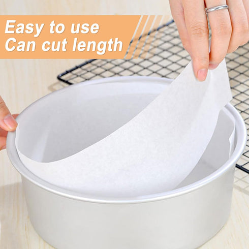 Cake Pan Side Liner Roll, 4 in x 164 ft Parchment Paper Strips for Baking, White Precut Circles.