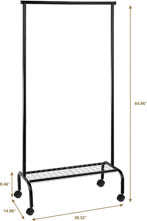 SunnyPoint Durable Compact Rolling Garment Rack with Shelf (GR-1TC, BLK)