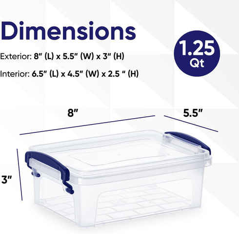 Superio Mini Storage Bins with Lids, Clear Plastic Containers for Organizing, Stackable Totes, BPA Free, Non Toxic, Odor Free, Organizer Boxes for Home, Office, and Dorm, 1.25 Qt, 2 Pack by Superio