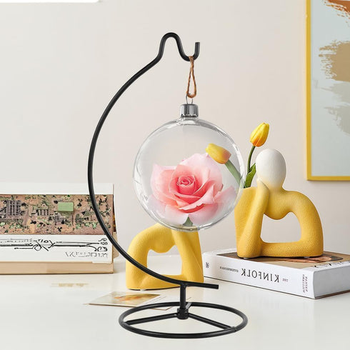 LEYAFADOCO Ornament Display Stand Holder Iron Hanger Air Plant Stand Flower Pot Holder Iron Stand for Hanging Glass