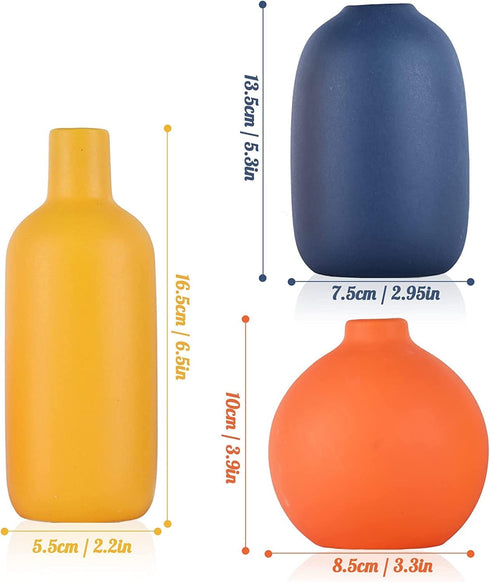 set 3 Cute Vase Matte Ceramic vases of Orange, Modern Boho Vases for Decor small vase,Centerpiece Table Decor japandi