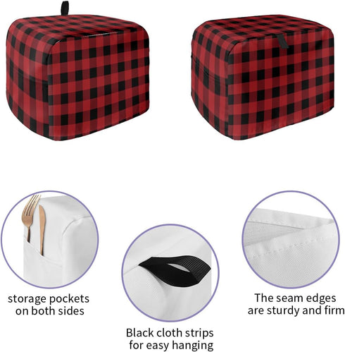 Merry Christmas Toaster Cover 2 Slice, Small Kitchen Appliance Covers, Red and Black Buffalo Plaid Toaster Oven Cover with Loop, Bread Machine Cover Polyester Dust Cover Protection