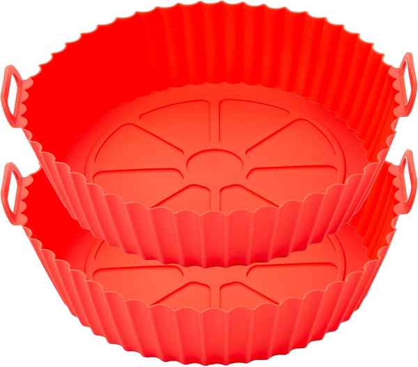 TEMBLE Air Fryer Silicone Liners - Round 2 Pack 8.6 Inch Reusable Air Fryer Liners for 4-7 QT Baking Tray