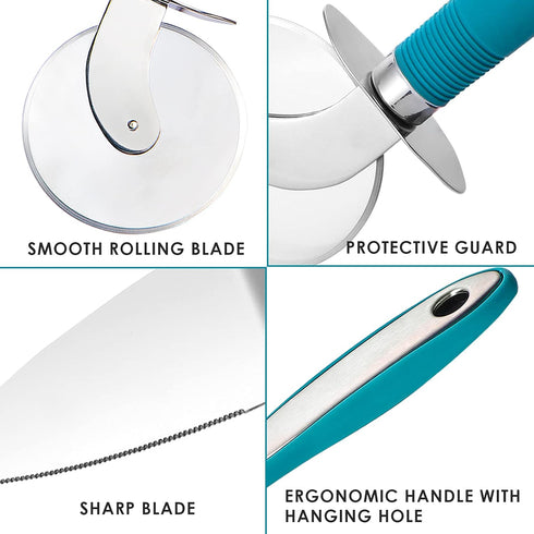 Webake Large Pizza Cutter Wheel Set, Stainless Steel Pie Slicer with Non-slip Green Handle, Ideal for Pizza & Cake