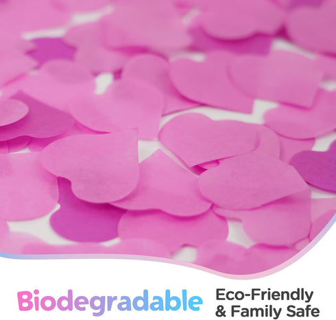 12Inches 4Pcs 4 Pack Gender Reveal Confetti Cannon - Biodegradable Powder & Heart Shaped Confetti Poppers - Pink