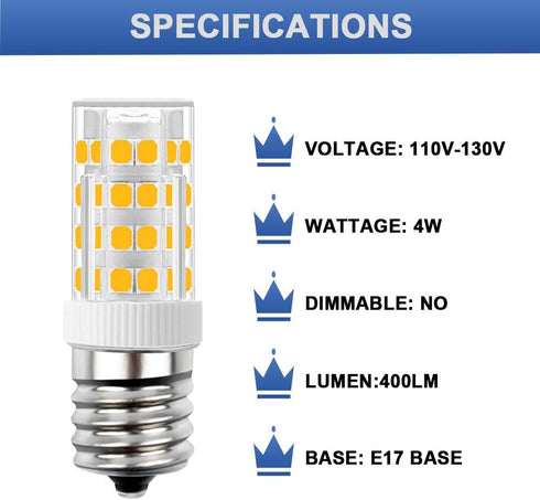 E17 LED Bulb, Non-Dimmable Stovetop Light, Appliance Bulb Under Microwave Oven, Warm White 3000K, 6-Pack