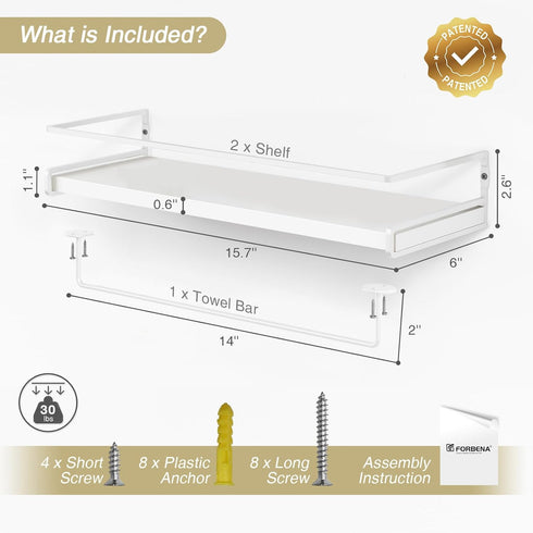 Set 2, Forbena Bathroom Shelves for Wall of White Nursery Floating Book Shelves for Kids Room, Small Wall Mount