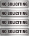No Soliciting Sign for House Door 7.0" x 2.0" Aluminum Metal Signboard with Strong Self Adhesive (4 Pack, Silver)