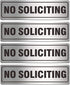 No Soliciting Sign for House Door 7.0" x 2.0" Aluminum Metal Signboard with Strong Self Adhesive (4 Pack, Silver)