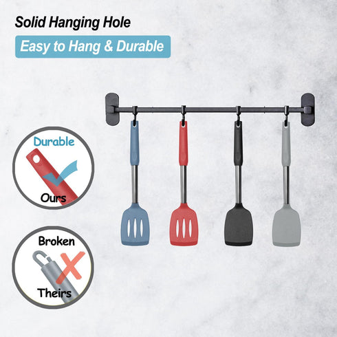 2 Pack Solid & Slotted Silicone Spatula Set, Stainless Steel Handle, Non Stick, Heat Resistant, Starry Blue