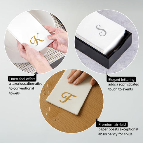15.8 7.9 Inch 50 Luxenap X Linen-Feel Guest Towels, Lettered Hand Towels - Silver Letter 'F', Cursive Font, White Paper