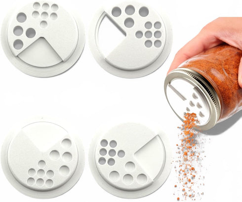 Delta Loom Adjustable Spice Shaker Lids for Mason Jars | 4 Pack Plastic Seasoning