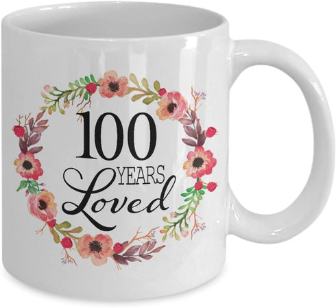 100th Birthday Gifts for Women, White Coffee Mug for 100 Year Old Female, 100 Years Loved Since 1920