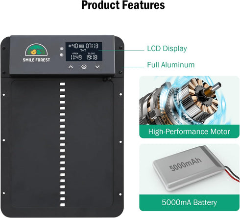 Solar-Powered Automatic Chicken Coop Door with Timer Control - Multi-Mode Opener