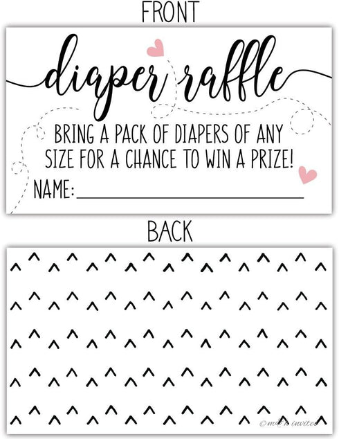 50 Sweet Heart Diaper Raffle Tickets for Gender Neutral Baby Shower Game