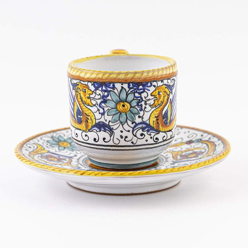Fima ThatsArte.com Italian Ceramic Espresso Cup & Saucer, Raffaellesco, Handmade in Italy